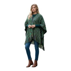 Cejon Stunning Chevron  Green and Purple Zigzag Oversized Poncho Pashmina Fringe